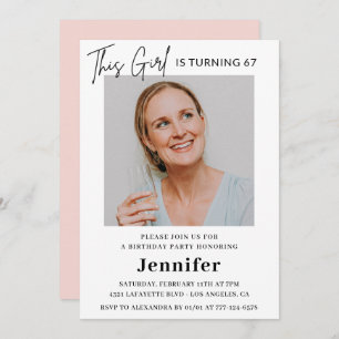 Invitación Elegante foto rosa moderno 67 años