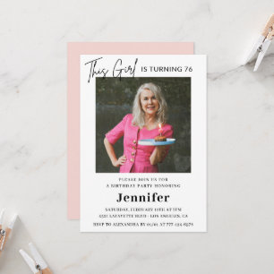 Invitación Elegante foto rosa moderno 76 años