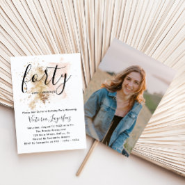 Invitación Elegante foto rosa y dorada 40 Fiesta de cumpleaño