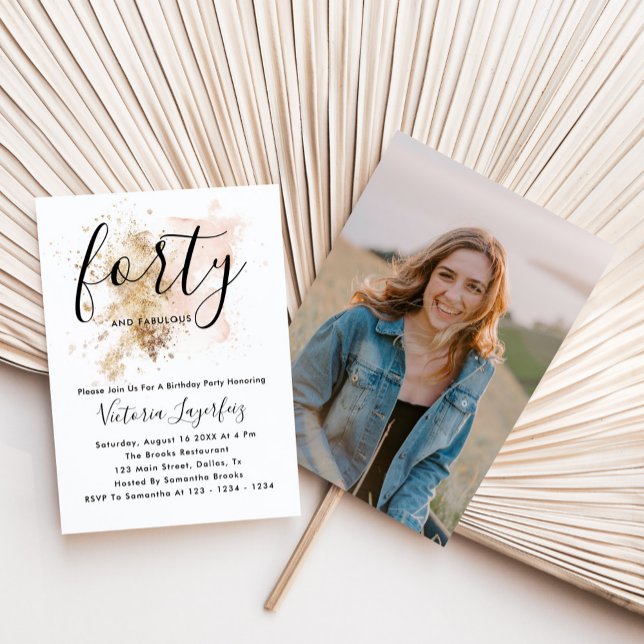 Invitación Elegante foto rosa y dorada 40 Fiesta de cumpleaño (Subido por el creador)