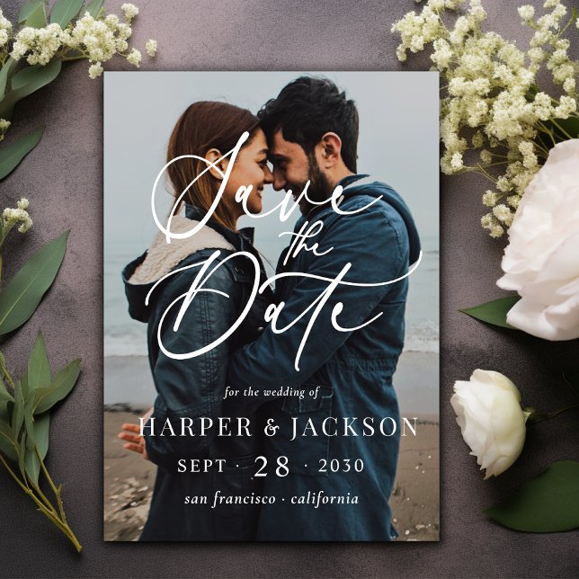 Invitación Elegante foto simple Guardar guión de fecha (Subido por el creador)