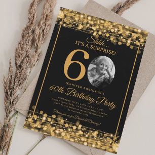 Invitación Elegante FOTO Sorpresa 60 cumpleaños Dorado Glam