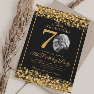 Invitación Elegante FOTO Sorpresa 70 cumpleaños dorado Glam