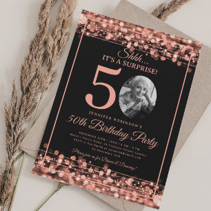 Invitación Elegante FOTO Sorpresa Cumpleaños 50 Rosa Dorado