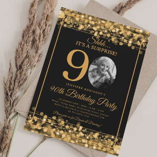 Invitación Elegante FOTO Sorpresa Cumpleaños 90 Años Glam Dor