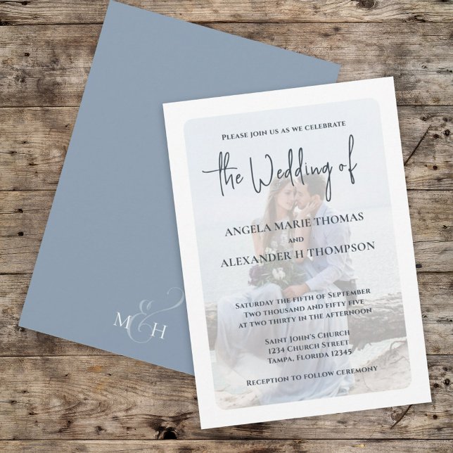 Invitación Elegante foto superposición simple azul turbio clá (Subido por el creador)