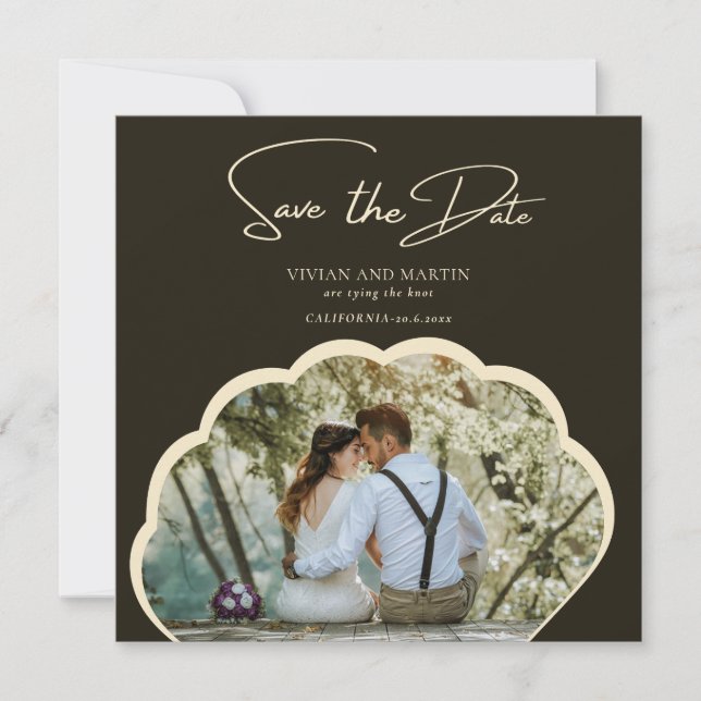 Invitación Elegante foto verde oscuro salva la fecha (Anverso)