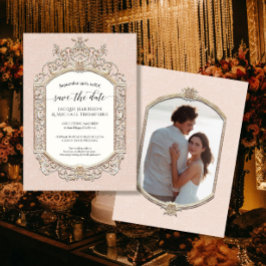 Invitación Elegante foto victoriana de color rosa y oro
