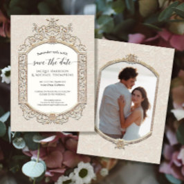 Invitación Elegante foto victoriana de oro de marfil