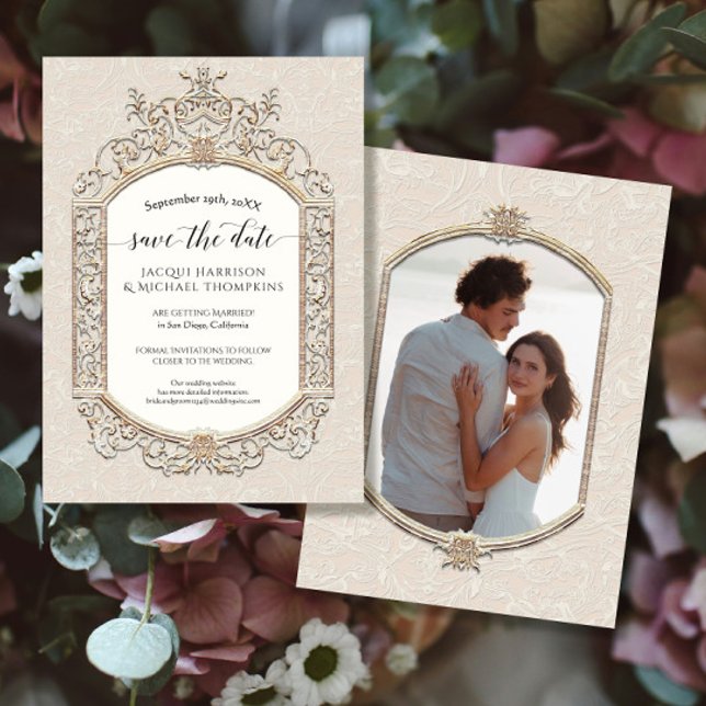 Invitación Elegante foto victoriana de oro de marfil (Subido por el creador)