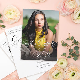 Invitación Elegante fotografía caligráfica Quinceañera