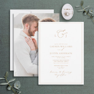 Invitación Elegante fotografía en monograma de caligrafía de
