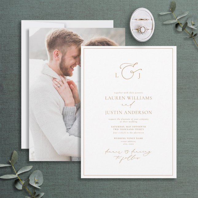Invitación Elegante fotografía en monograma de caligrafía de  (Subido por el creador)