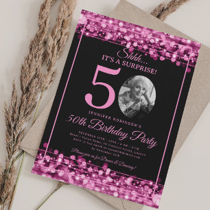 Invitación Elegante FOTOGRAFÍA Sorpresa Cumpleaños 50 Rosa Ca