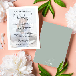 Invitación Elegante fotografía superposición simple verde Min