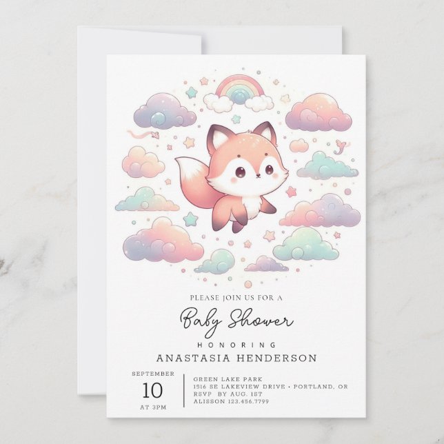 Invitación Elegante Fox Baby Shower (Anverso)