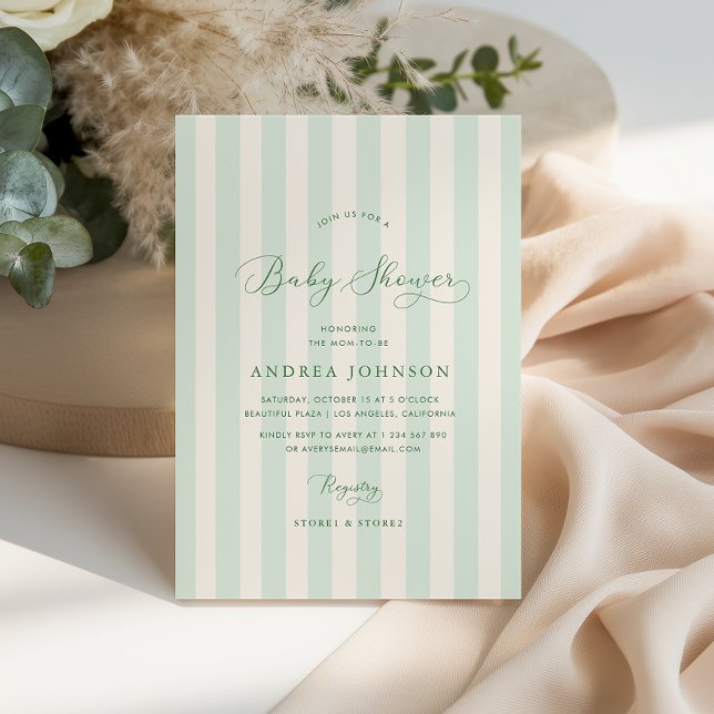 Invitación Elegante franjas verdes género Baby Shower neutral (Subido por el creador)