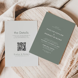 Invitación Elegante frente verde formal y Boda posterior