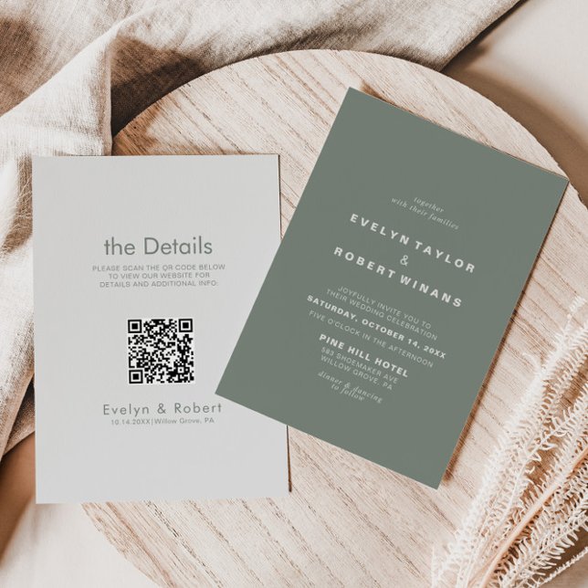 Invitación Elegante frente verde formal y Boda posterior (Subido por el creador)