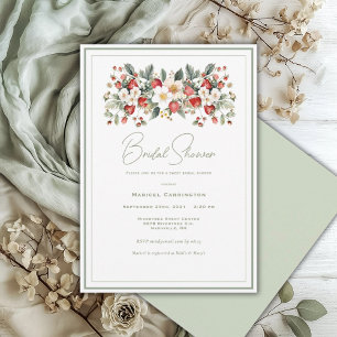 Invitación Elegante Fresa Acuarela Floral Nupcial