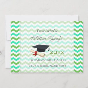 Invitación Elegante, fresca graduación de chevron verde de ve