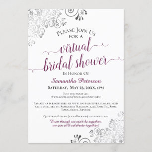 Invitación Elegante Frilly Cassis Ducha Bridal Virtual Blanca