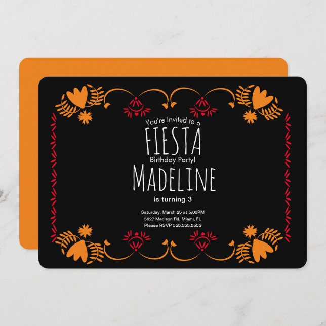 Invitación Elegante frontera floral de Fiesta de Cumpleaños M (Anverso / Reverso)