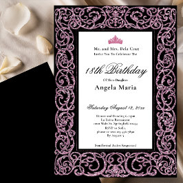 Invitación Elegante frontera rosa debut cumpleaños 18