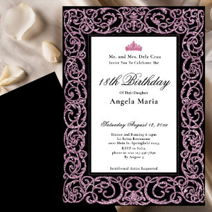 Invitación Elegante frontera rosa debut cumpleaños 18