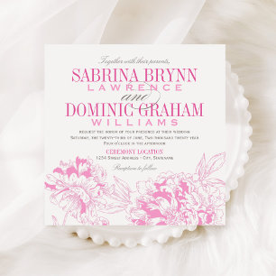Invitación Elegante Fuchsia Boda de peonía floral rosa y gris