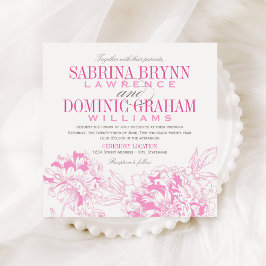 Invitación Elegante Fuchsia Boda de peonía floral rosa y gris
