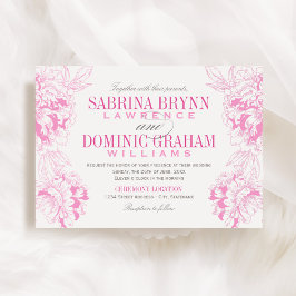 Invitación Elegante Fuchsia Boda de peonía floral rosa y gris