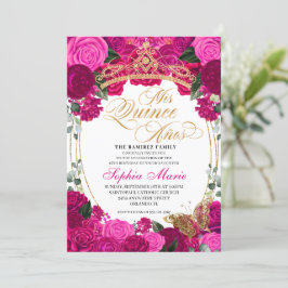 Invitación Elegante Fuchsia Floral Rosa Quinceanera Cumpleaño