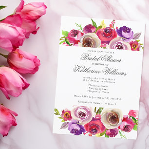 Invitación Elegante Fuchsia Pink Floral Garden Bridal Shower