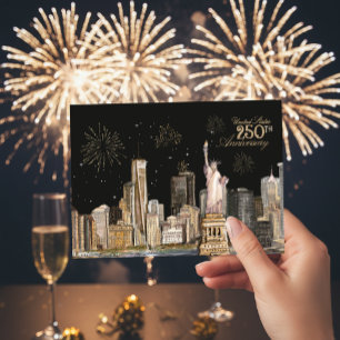 Invitación Elegante fuegos artificiales de oro en Estados Uni