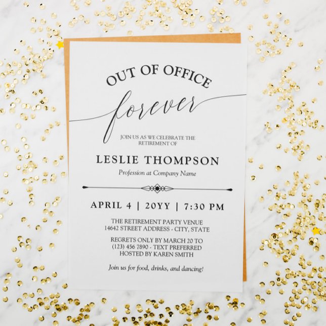 Invitación Elegante fuera del cargo para Fiesta de Jubilación (Subido por el creador)