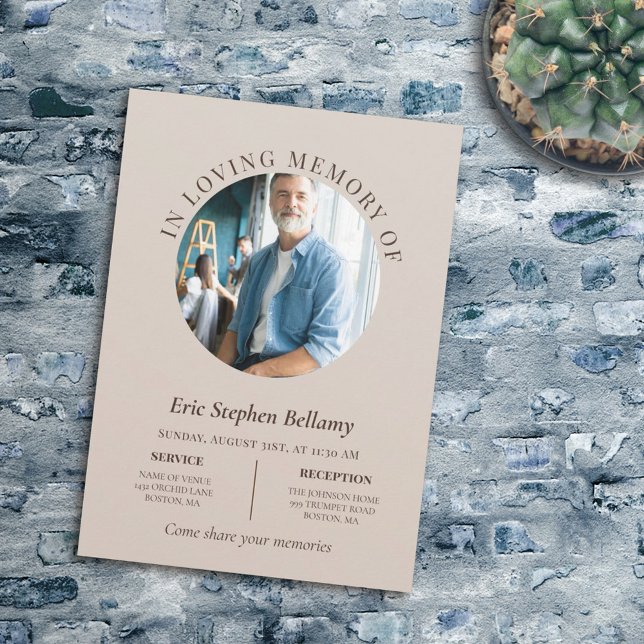 Invitación Elegante funeral conmemorativo de la foto redonda  (Subido por el creador)