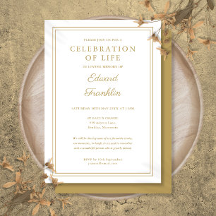 Invitación Elegante Funeral Moderno de Oro Celebración de la