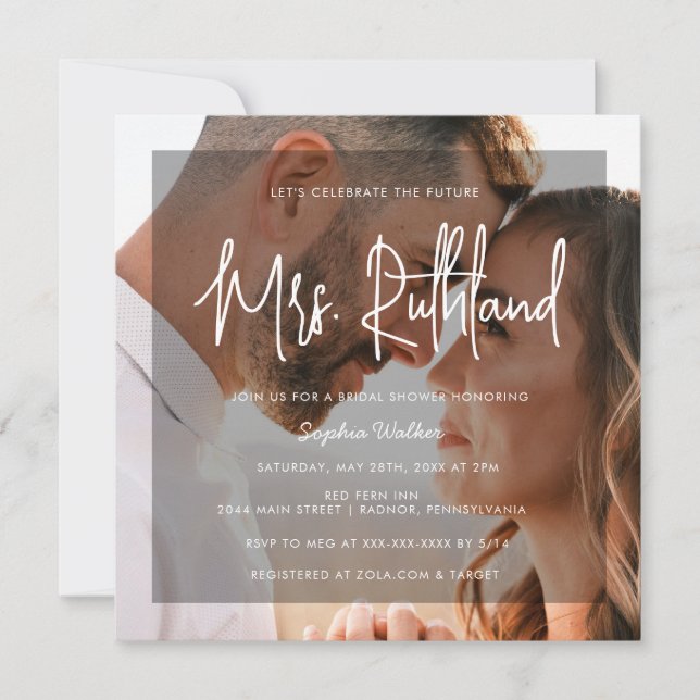 Invitación Elegante Futuro Sra. Bridal Shower Negra y Blanca (Anverso)