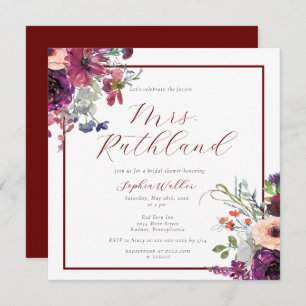 Invitación Elegante futuro Sra. Burgundy Floral Bridal Shower