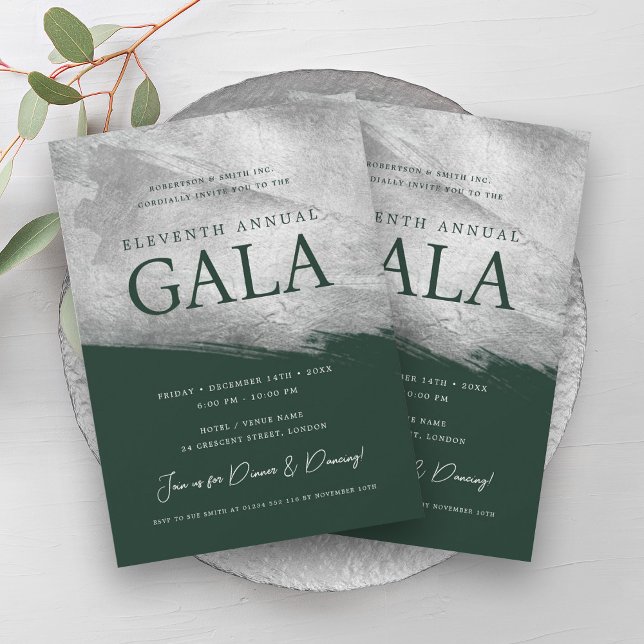 Invitación Elegante GALA Company Brocha de plata Esmeralda (Elegant GALA Company Silver Brush Emerald Invitation)