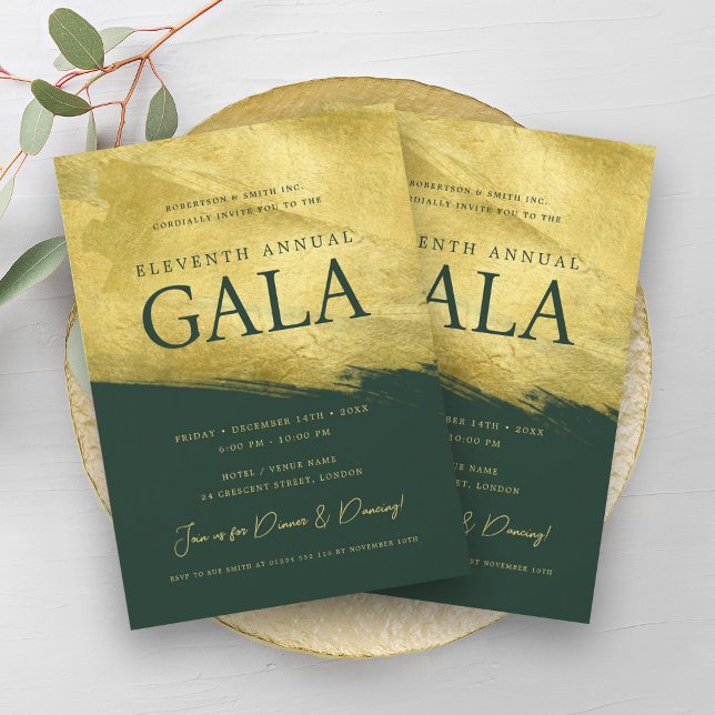 Invitación Elegante GALA Company Business Gold Brusald (Elegant GALA Company Business Gold Brush Emerald Invitation)