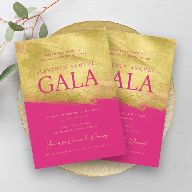 Invitación Elegante GALA Company Business Gold Brush Hot Pink (Elegant GALA Company Business Gold Brush Hot Pink Invitation)