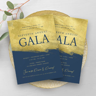Invitación Elegante GALA Company Business Gold Brush Navy Blu