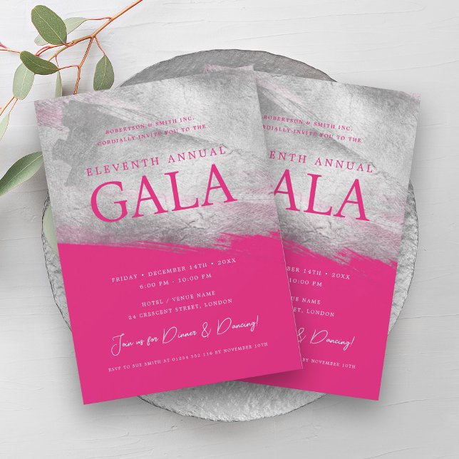 Invitación Elegante GALA Company Cepillo de plata Rosado cali (Elegant GALA Company Silver Brush Hot Pink Invitation)