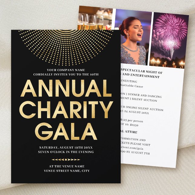 Invitación Elegante Gala Corporate Photo Black Faux Gold (Subido por el creador)