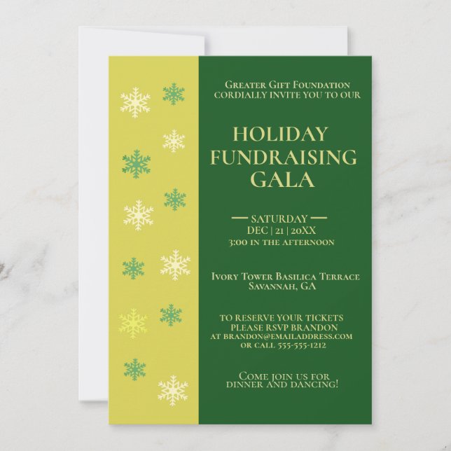 Invitación Elegante Gala de Fiesta de Oro y Estrella Verde (Anverso)