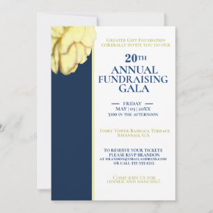 Invitación Elegante Gala del evento de caridad blanca y azul 