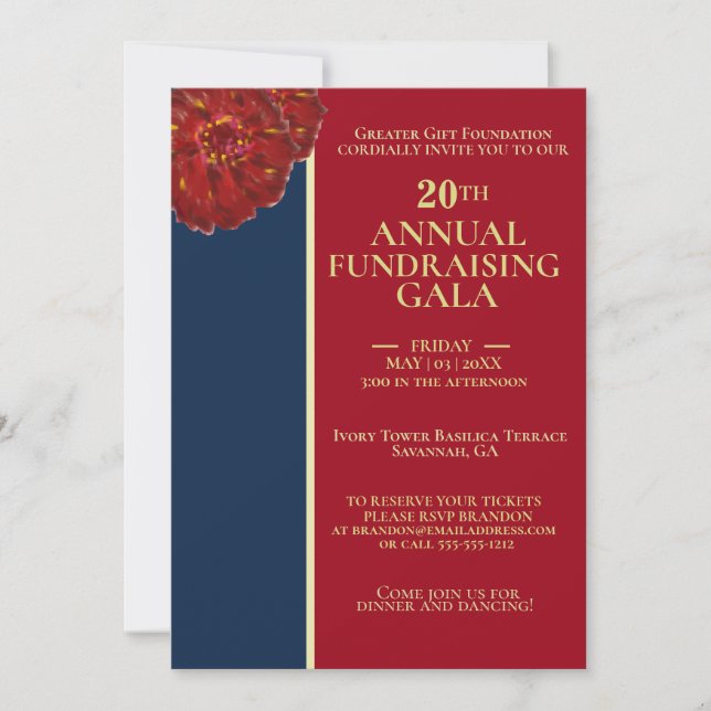 Invitación Elegante Gala del evento de caridad Borgoña y Real (Anverso)