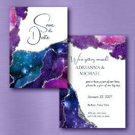 Invitación Elegante galaxia Agate Boda Plata Salven la Fecha